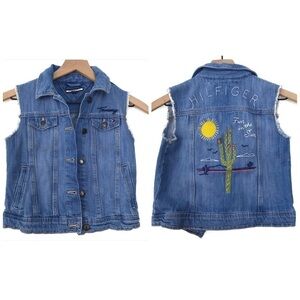 TOMMY HILFIGER Jean Denim Embroidered Beaded Vest Girls M